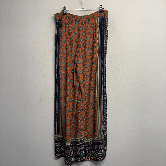 Anthropologie Elevenses Wide Leg Palazzo Bohemian Print Blue Orange Pants Size 4 - Picture 5 of 9
